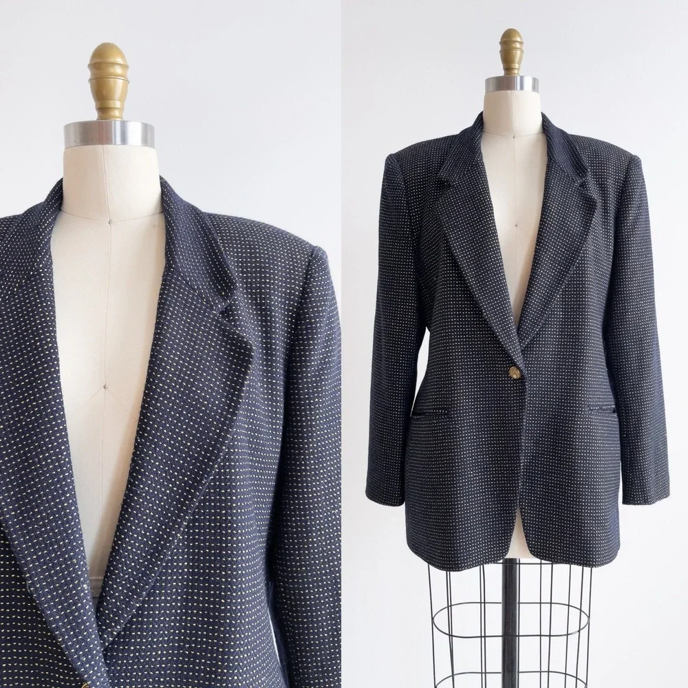 navy wool jacket‎ 90s vintage Jones New York blue gold blazer
